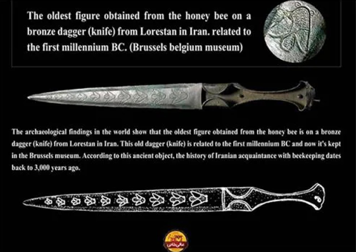 دشنه قدیمی ایرانی منقش به زنبور عسل